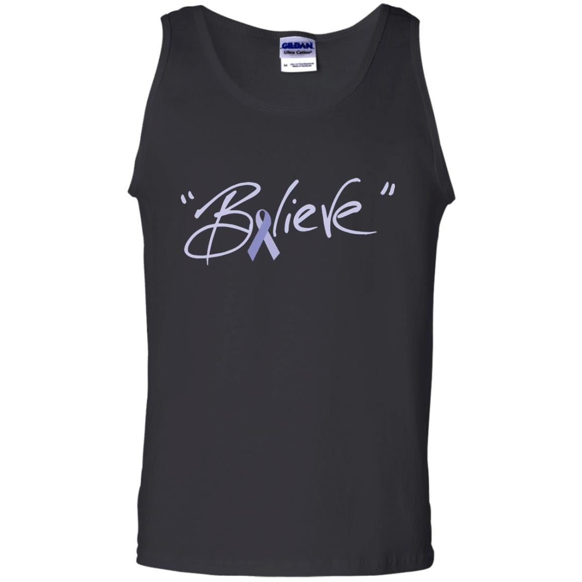 Esophageal And Stomach Cancer Awareness Shirt Periwinkle Blue Ribbon Believe Black
