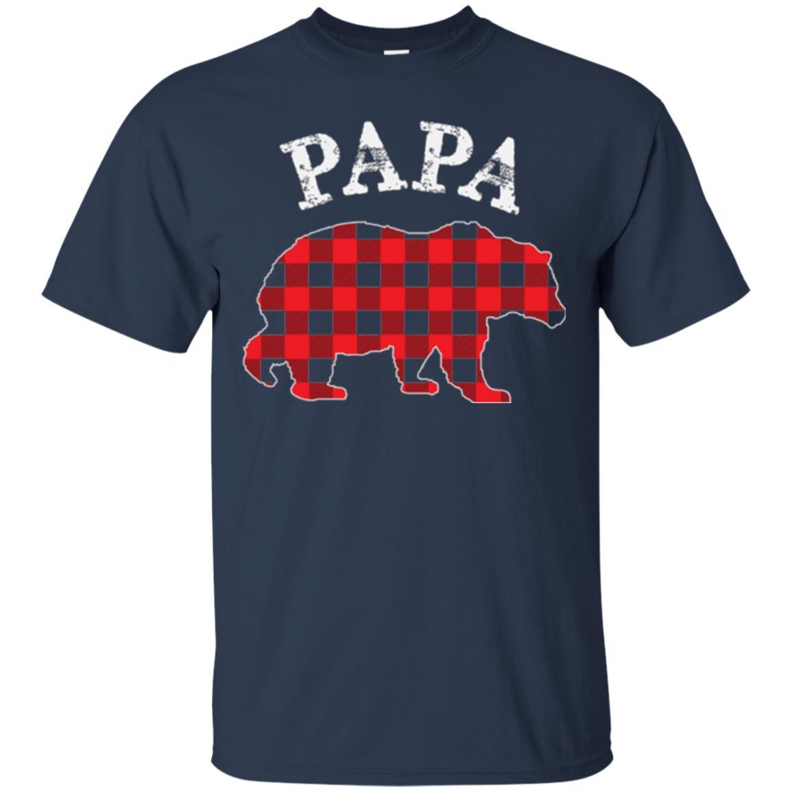 Papa T-shirt Red Plaid Papa Bear T-shirt Navy