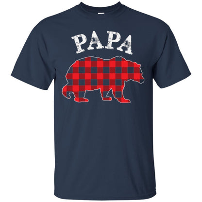 Papa T-shirt Red Plaid Papa Bear T-shirt Navy