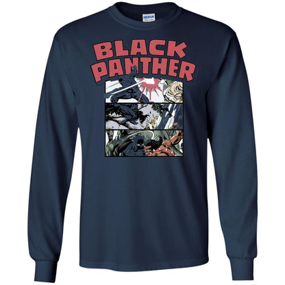 Black Panther Retro Comic Stacked Panel Art T-shirt Navy