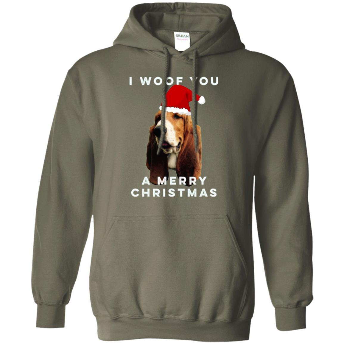 Basset Hound T-shirt I Woof You A Merry Christmas Military Green