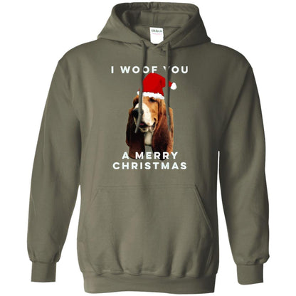 Basset Hound T-shirt I Woof You A Merry Christmas Military Green