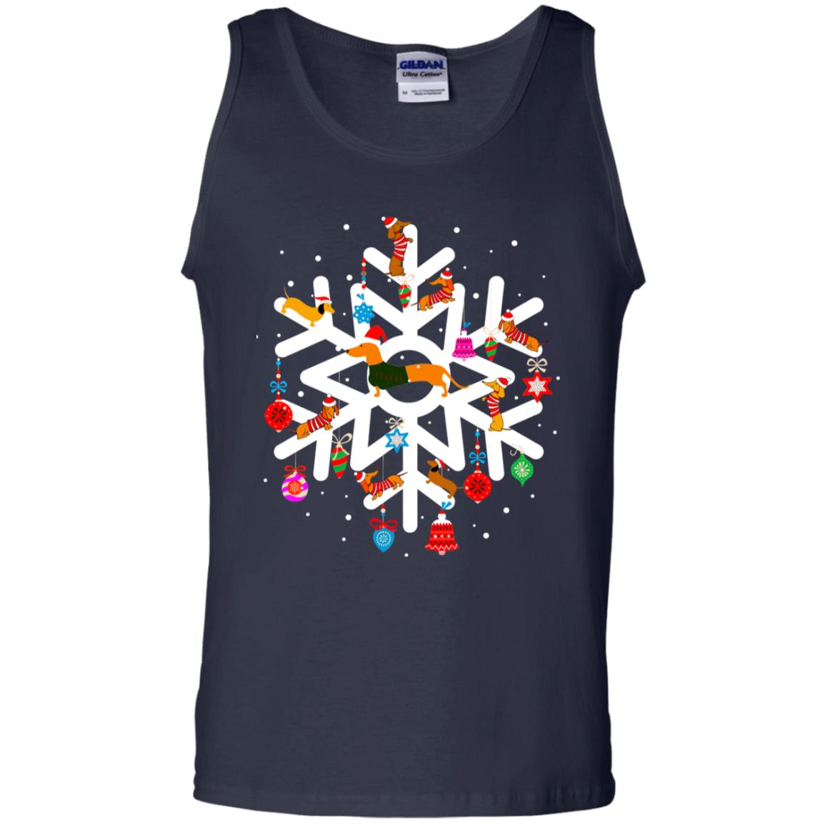 Winter Snow Flower Decorating Bauble And Dachshund X-mas Gift Shirt Navy