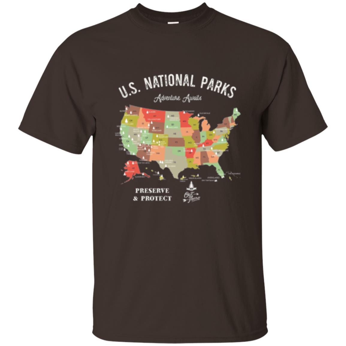 Hiking Camping T-shirt National Park Map Vintage T-shirt Dark Chocolate