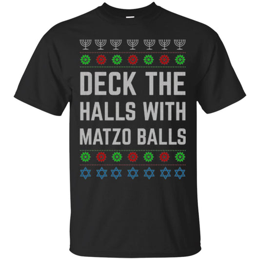 Christmas T-shirt Deck The Halls With Matzo Balls Black