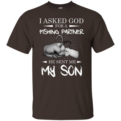 Fishing Daddy Shirt I Asked God For A Fishing Partner He Sent Me My Son Dark Chocolate