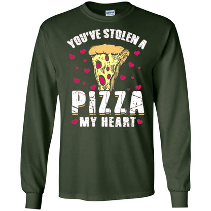 Funny Valentines Day Shirt Food Gift You_ve Stolen Pizza My Heart Forest Green