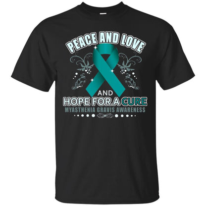 Myasthenia Gravis Awareness T-shirt Peace Love And Hope Black