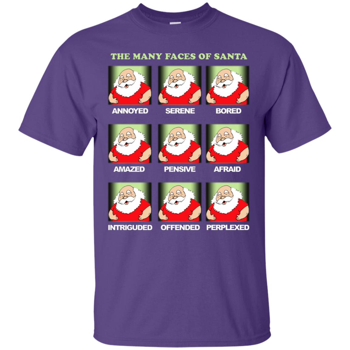 The Many Faces Of Santa Humor X-mas Gift Shirt Purple