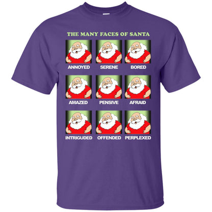 The Many Faces Of Santa Humor X-mas Gift Shirt Purple
