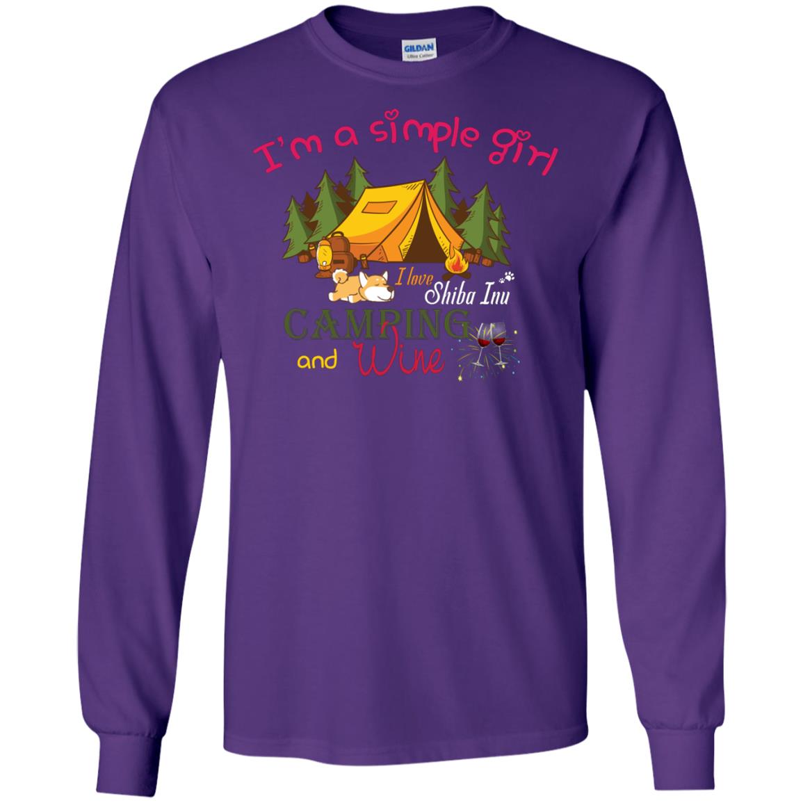 I’m A Simple Girl I Love Shiba Inu Camping And Wine Shirt Purple