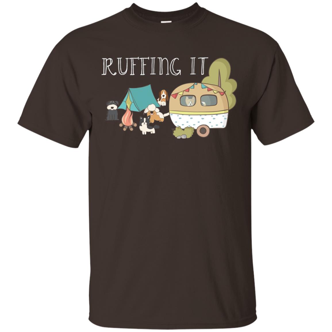 Ruffing It Camping With Dogs Camper T-shirt Dark Chocolate