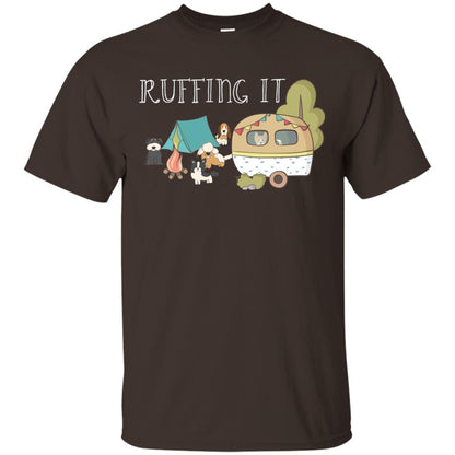 Ruffing It Camping With Dogs Camper T-shirt Dark Chocolate