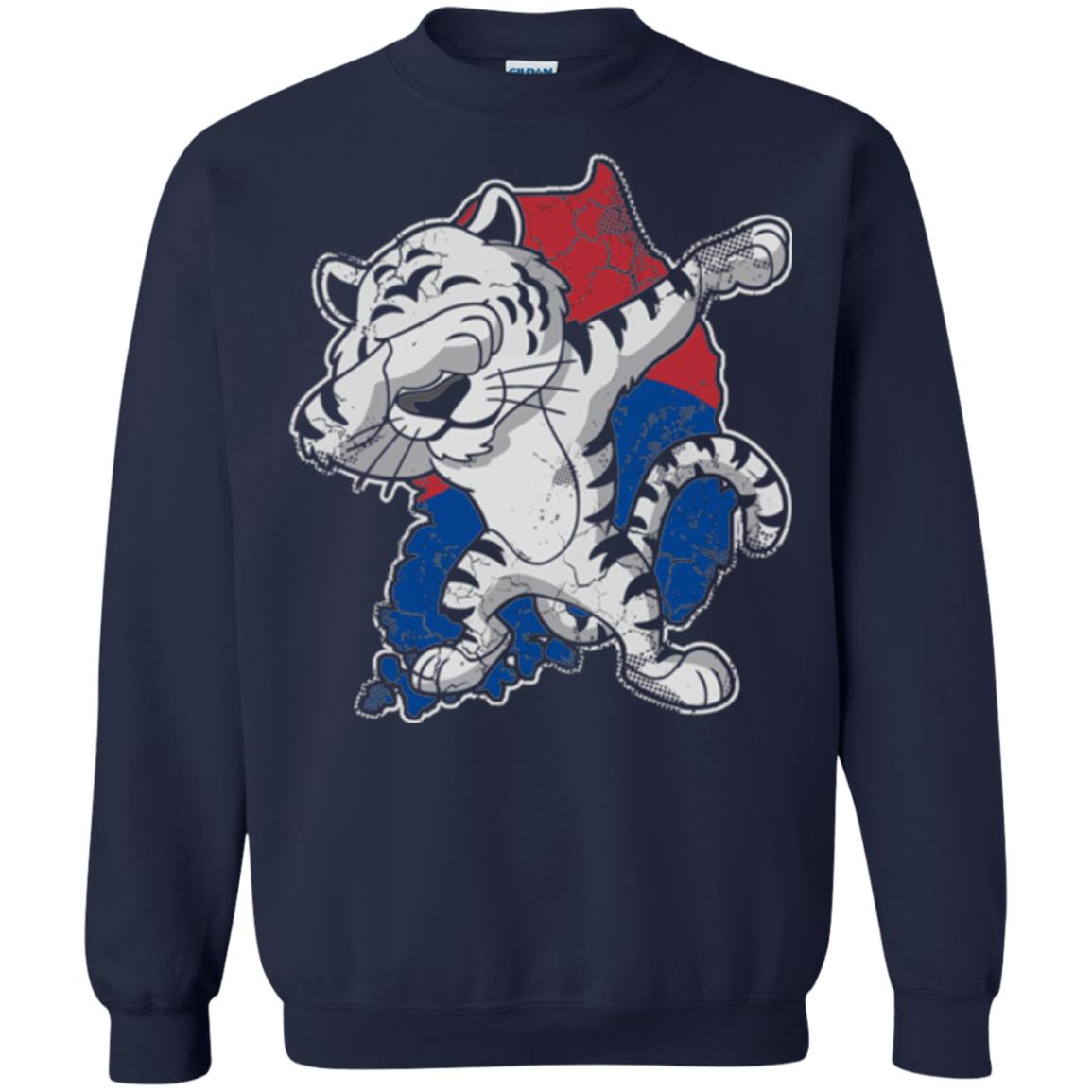 Dabbing White Tiger South Korea Flag T-shirt Navy