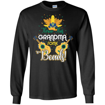 Mardi Gras T-shirt Throw This Grandma Some Beads Black