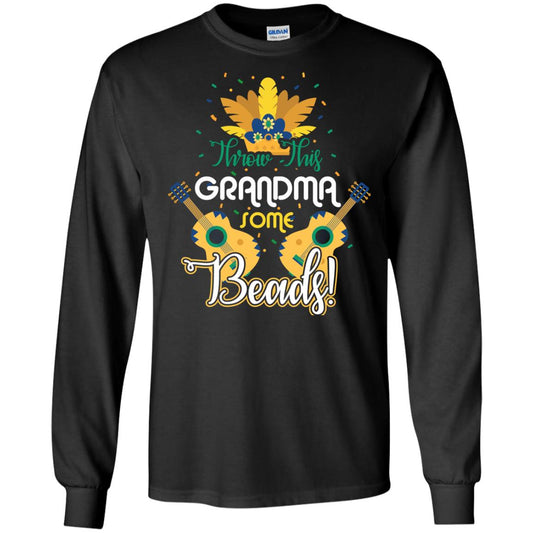 Mardi Gras T-shirt Throw This Grandma Some Beads Black