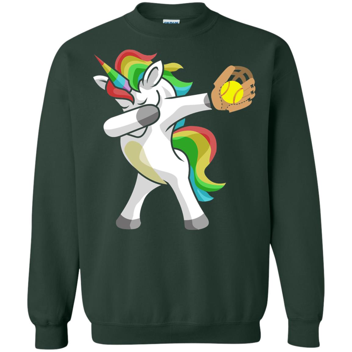 Dabbing Unicorn Softball T-shirt Funny Dabbing Forest Green