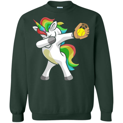 Dabbing Unicorn Softball T-shirt Funny Dabbing Forest Green