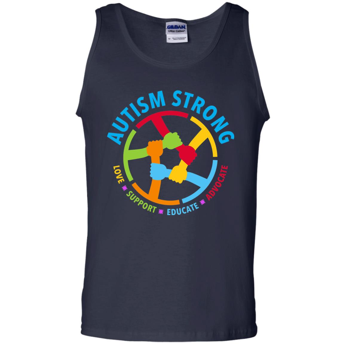 Autism Strong Love Support Educate Advocate Autism Awareness T-shirt Navy