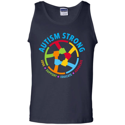 Autism Strong Love Support Educate Advocate Autism Awareness T-shirt Navy