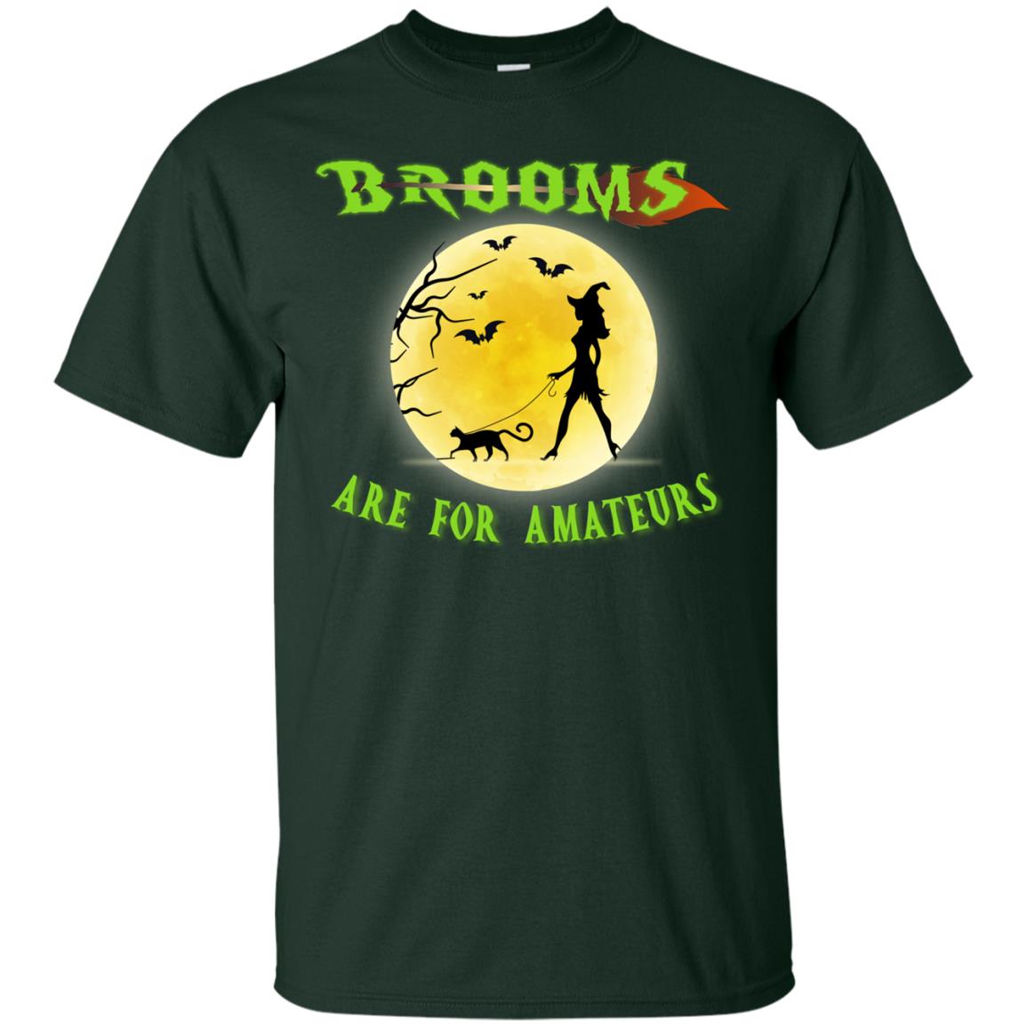 Brooms Are For Amateurs Witches Walk With Cat Funny Halloween Shirt Forest