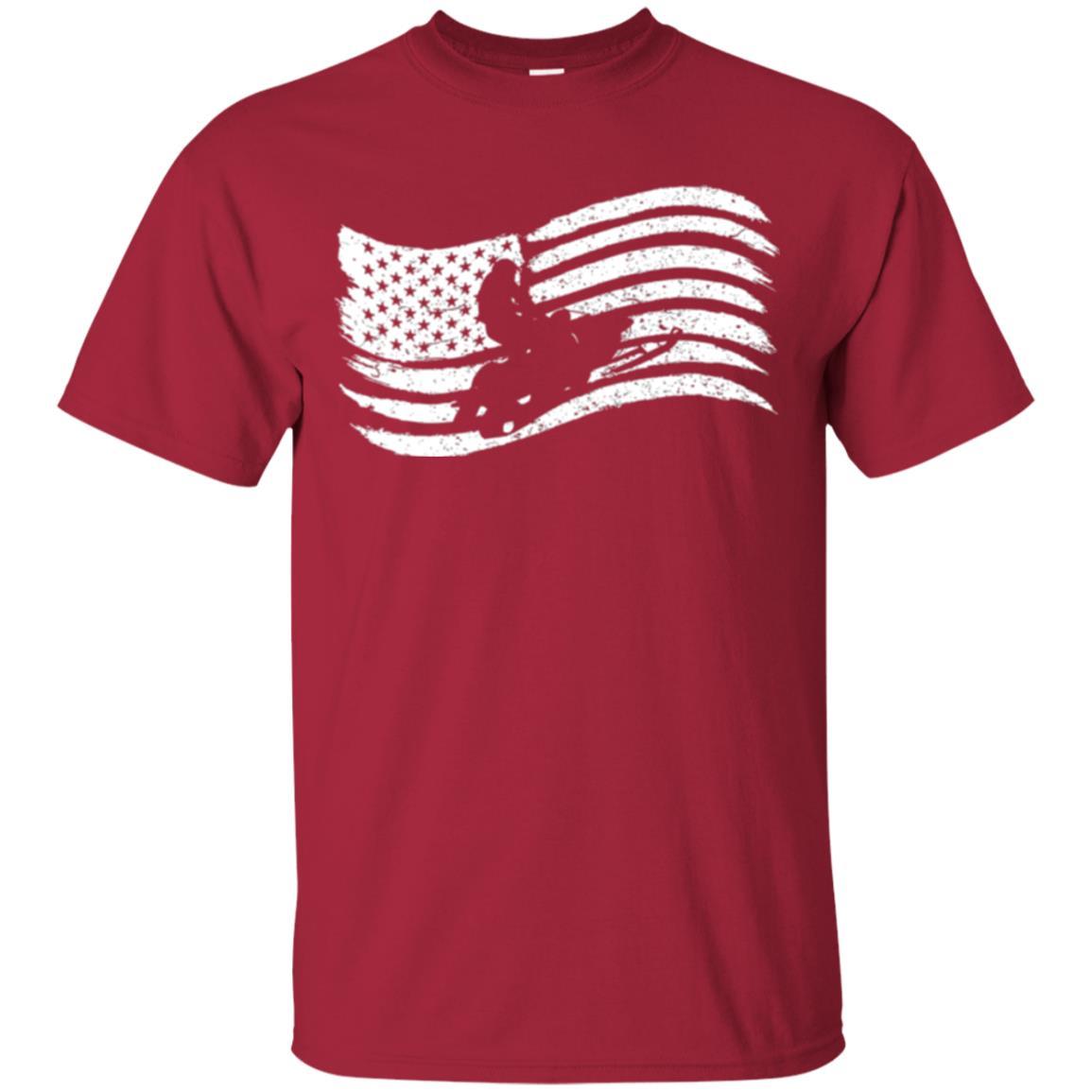 Snowmobile Rider T-shirt American Flag Cardinal