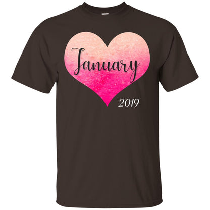 Pregnancy Reveal Announcement Party January 2019 Shirt Dark Chocolate