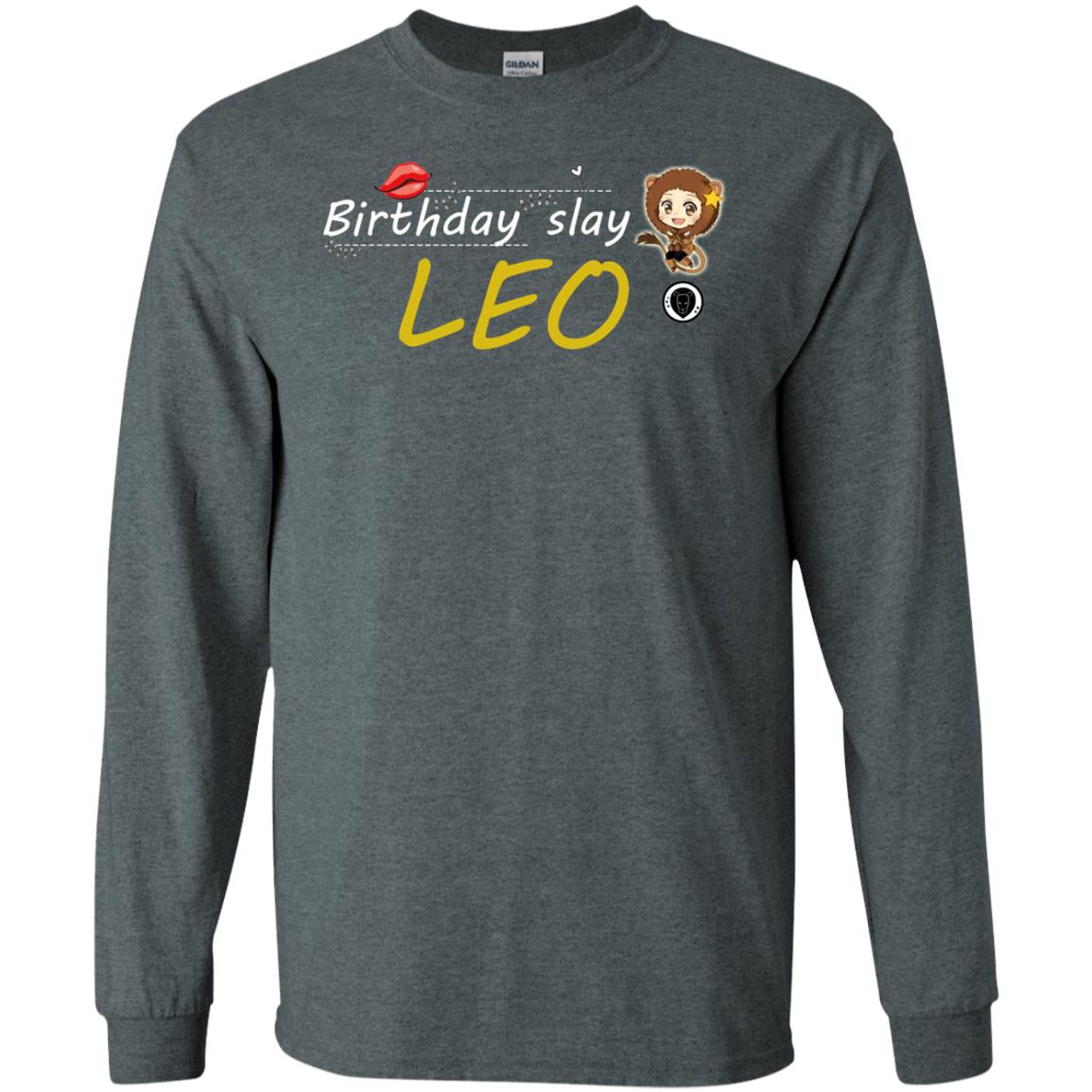 Cute Leo Girl Birthday Lip Slay T-shirt Dark Heather