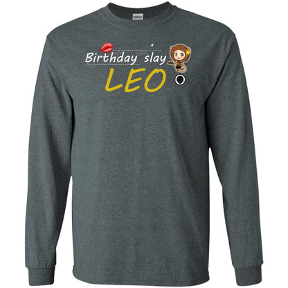 Cute Leo Girl Birthday Lip Slay T-shirt Dark Heather
