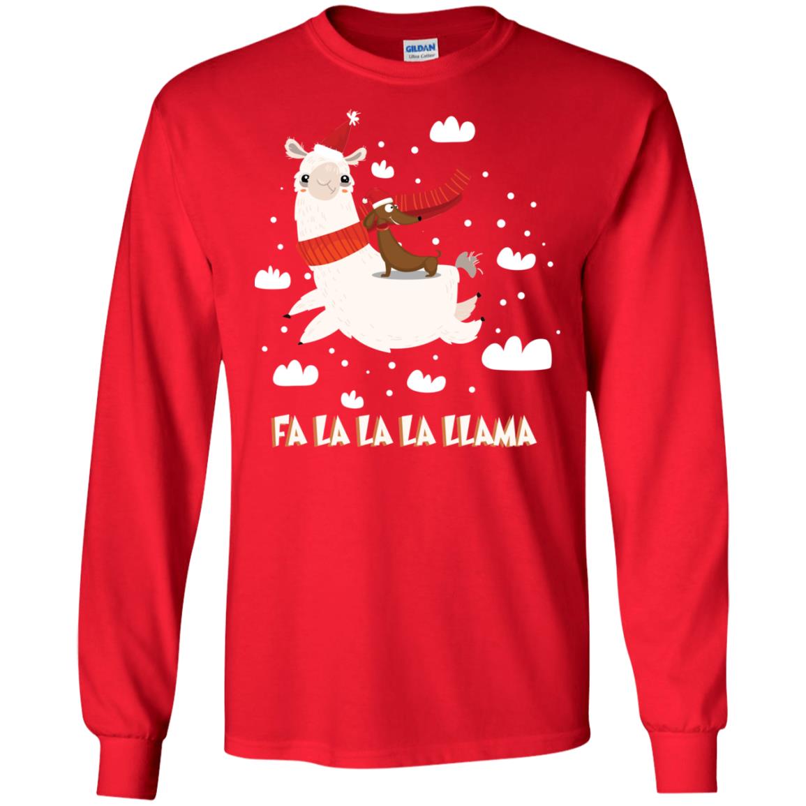 Fa La La La Llama With Dachshund X-mas Gift Shirt Red