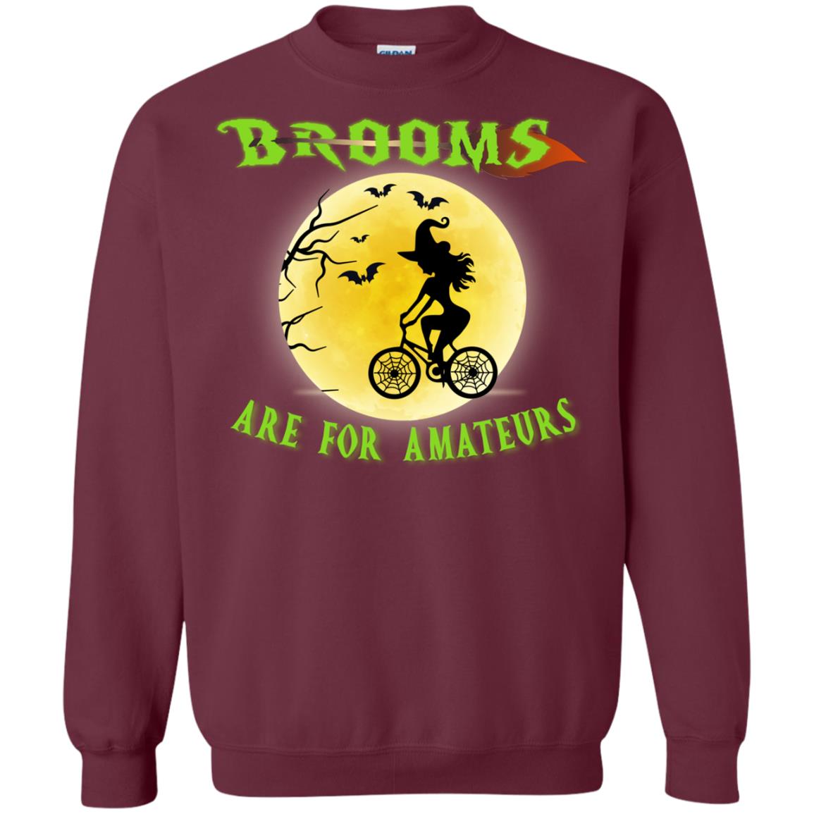 Brooms Are For Amateurs Witches Ride A Bicycle Funny Halloween Shirt Maroon