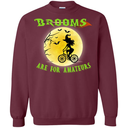 Brooms Are For Amateurs Witches Ride A Bicycle Funny Halloween Shirt Maroon