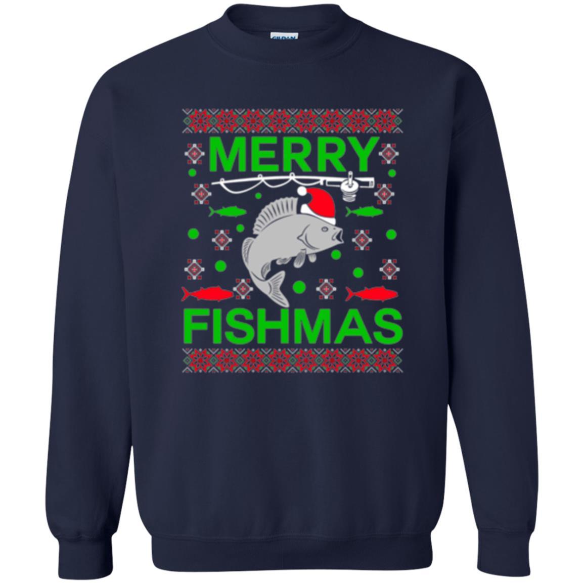 Christmas T-shirt Merry Fishmas Merry Christmas Fisherman Navy