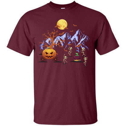 Dancing Skeleton With Pumpkin Funny Halloween Gift Shirt Maroon