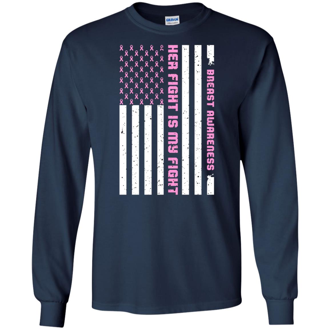 Breast Awareness His Fight Is My Fight Pink Ribbon Stars Flag Of Usa Shirt Navy