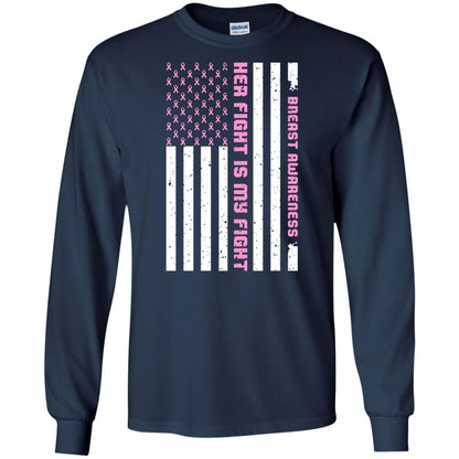 Breast Awareness His Fight Is My Fight Pink Ribbon Stars Flag Of Usa Shirt Navy