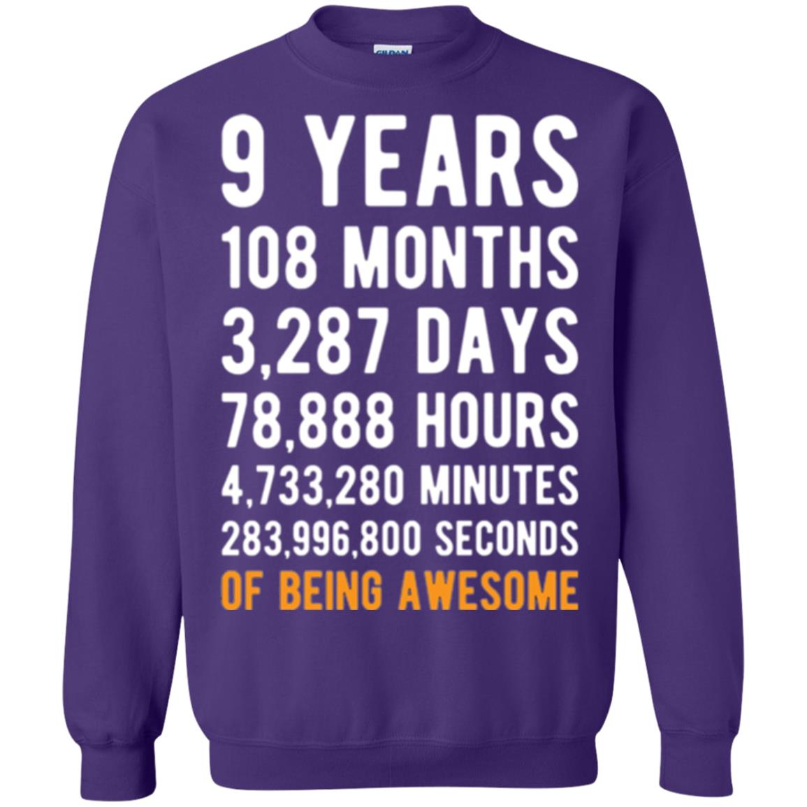 9th Birthday T-shirt 9 Years Old Being Awesome Purple