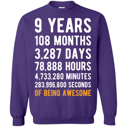 9th Birthday T-shirt 9 Years Old Being Awesome Purple