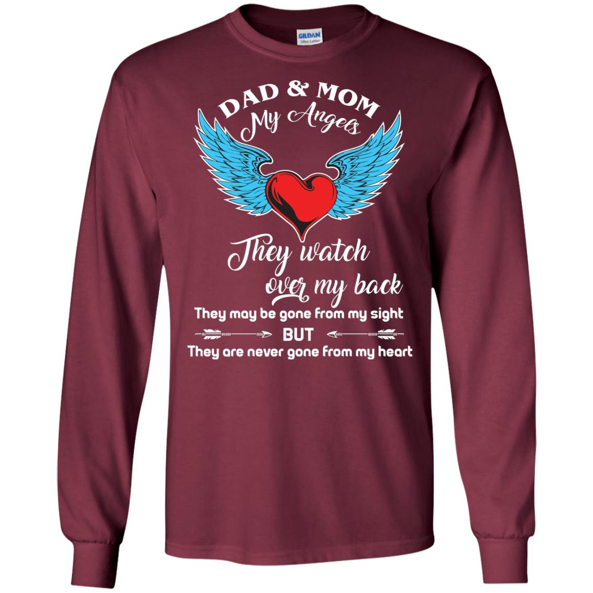 Dad And Mom My Angels They Watch Over My Back Family T-shirt Maroon