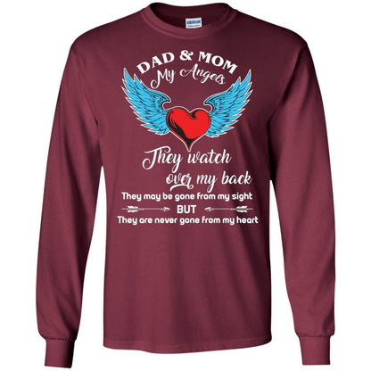 Dad And Mom My Angels They Watch Over My Back Family T-shirt Maroon