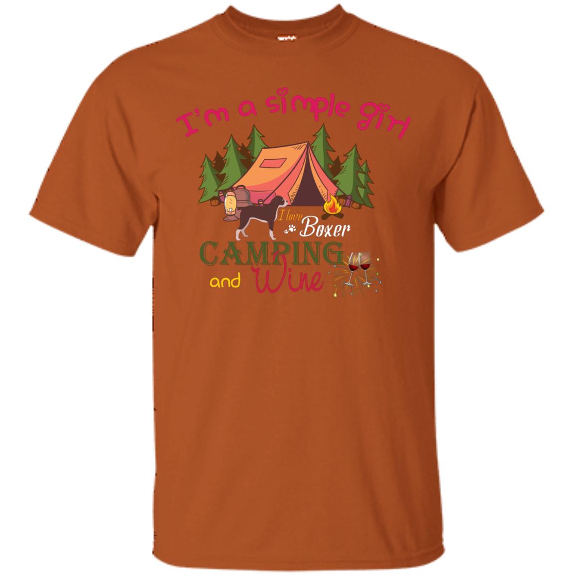 I’m A Simple Girl I Love Boxer Dog Camping And Wine Shirt Texas Orange