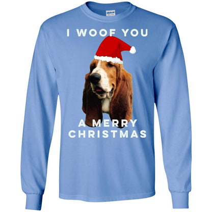 Basset Hound T-shirt I Woof You A Merry Christmas Carolina Blue