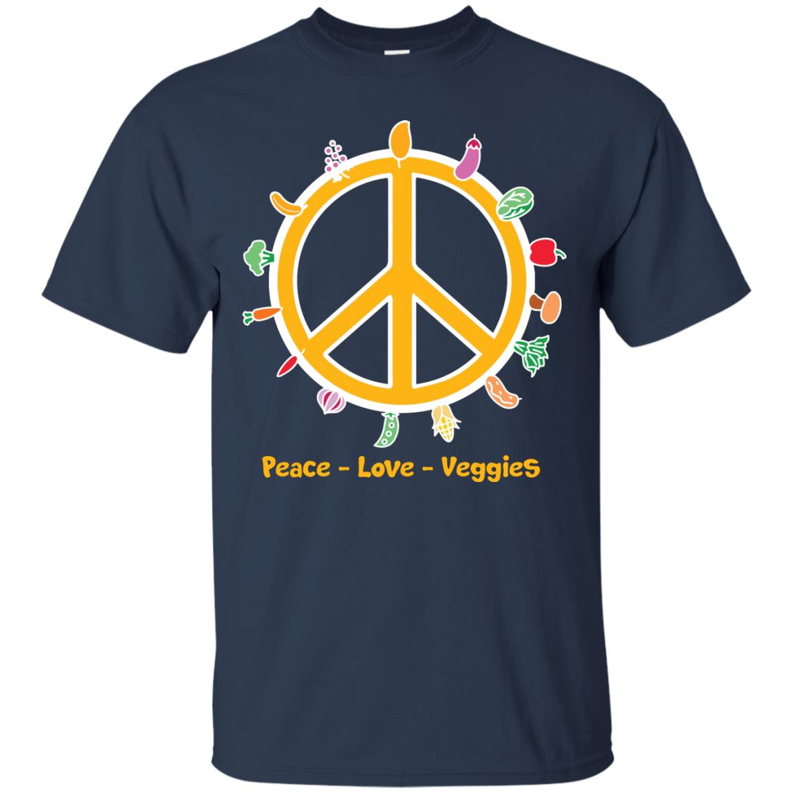 Vegetarian T-shirt Peace Love Veggies Navy