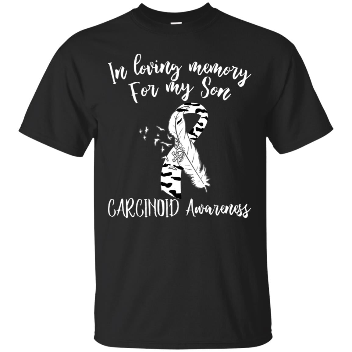 In Loving Memory For My Son Carcinoid Awarenss Zebra Stripe Ribbons Shirt Black