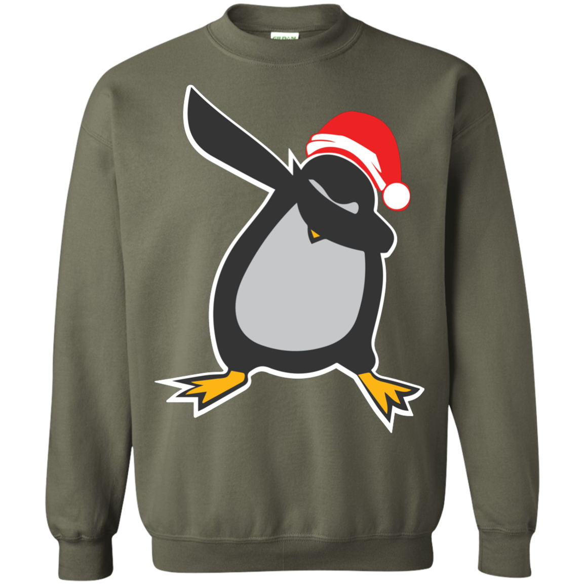 Christmas T-Shirt Dabbing Penguin Military Green
