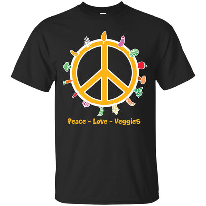 Vegetarian T-shirt Peace Love Veggies Black