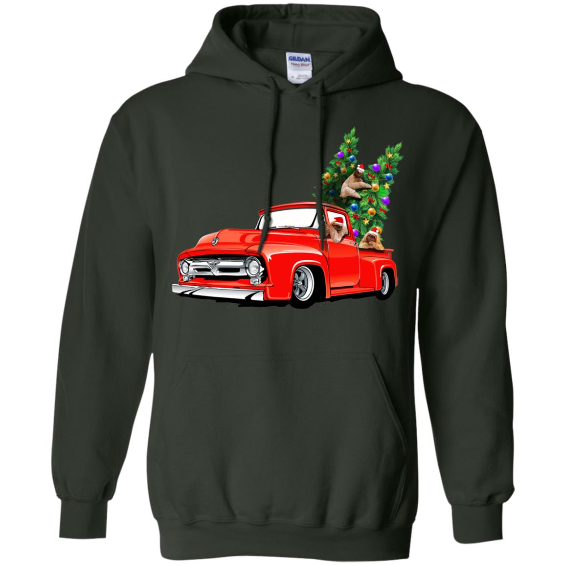 Christmas Tree And Sloths On Car X-mas Gift Shirt Forest Green