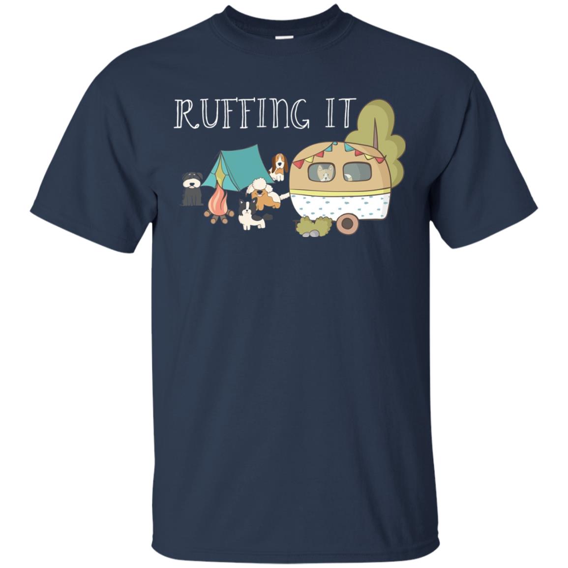 Ruffing It Camping With Dogs Camper T-shirt Navy