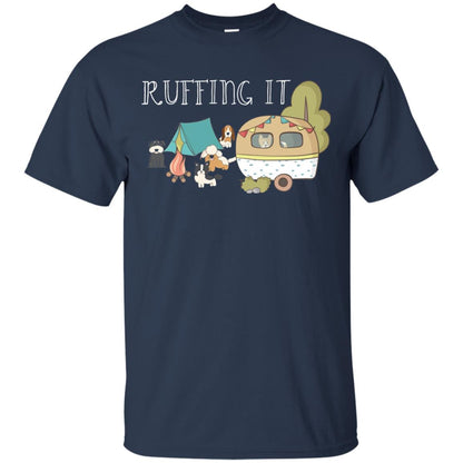 Ruffing It Camping With Dogs Camper T-shirt Navy