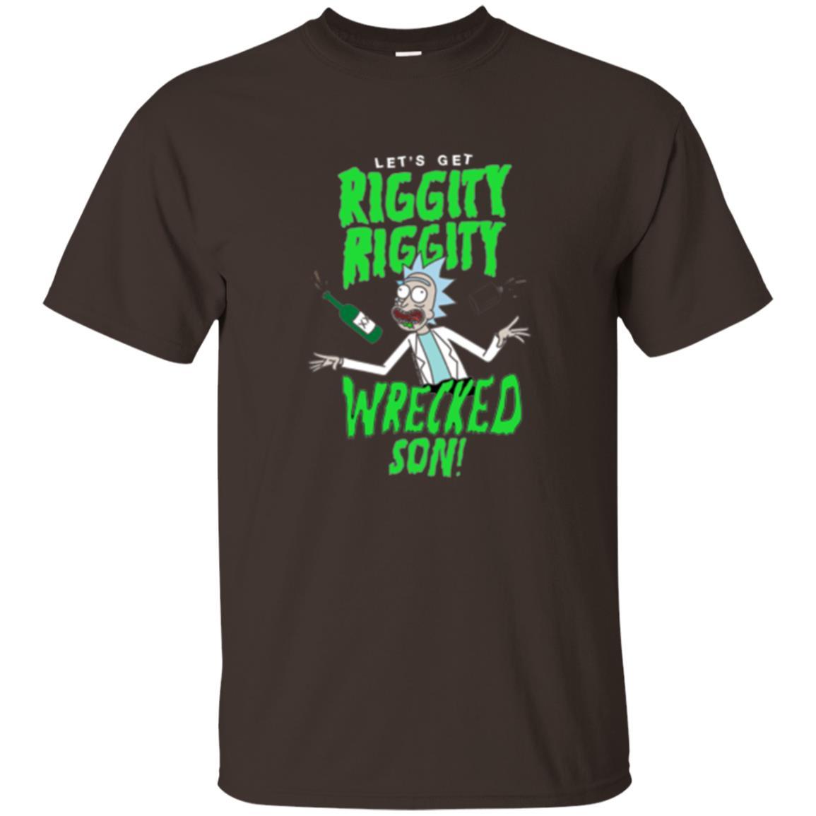 Rick Morty T-shirt Riggity Riggity Wrecked Spiral Dark Chocolate